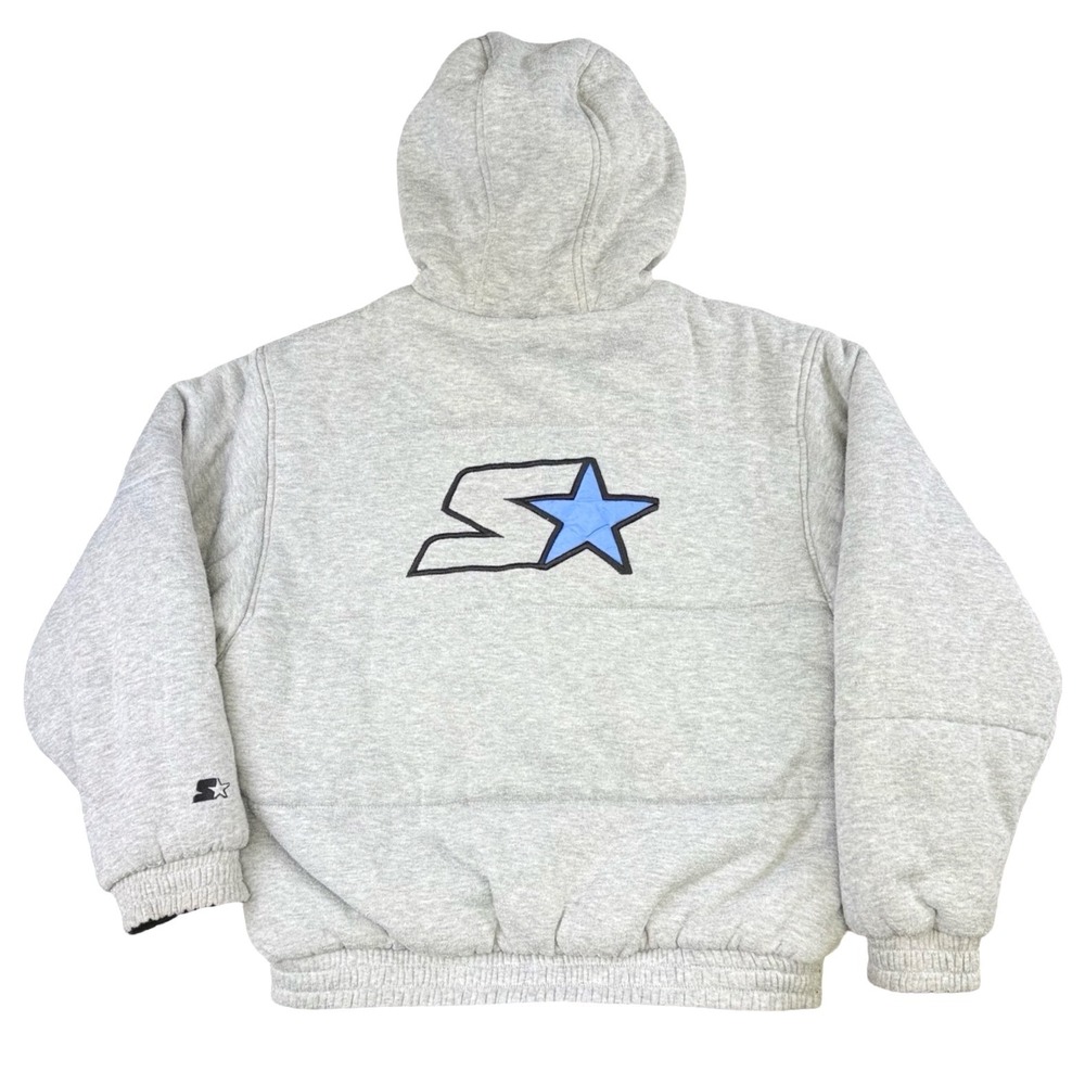 Starter Reversible Puffer‎ Jacket Hooded Black Gray Blue Vintage - Picture 3 of 9